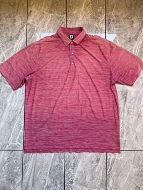 FootJoy Mens Heather Red/Pink Stripe Space Dye Performance Polo Shirt FJ Logo2XL
